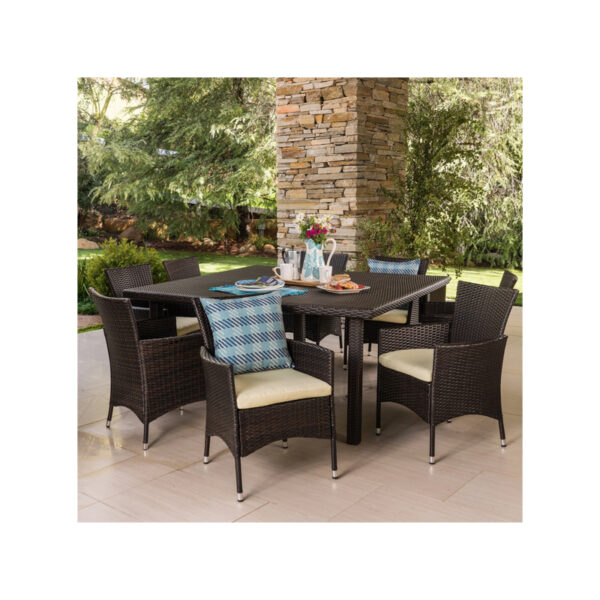 Outdoor 9-piece Square Wicker Dining Set with Cushions