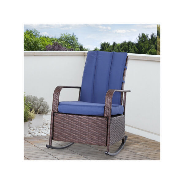 Outdoor Wicker Rattan Rocking Cushioned Chair with Footrest